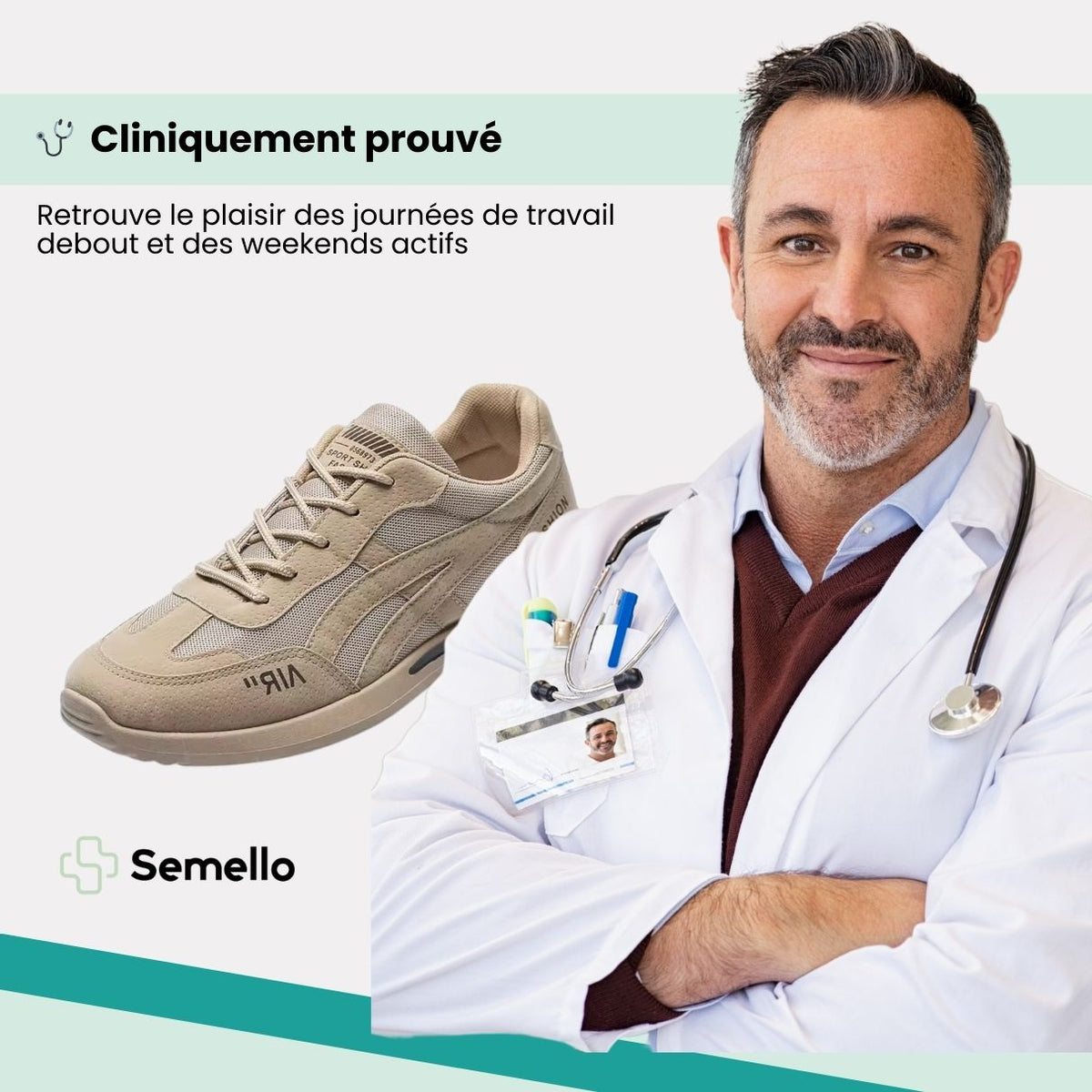 Men's orthopedic sneakers with a cushioned midsole, in beige, dark gray and green