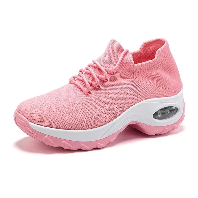 Women's orthopedic comfort shoes with a cushioned midsole, in black, white, gray and pink