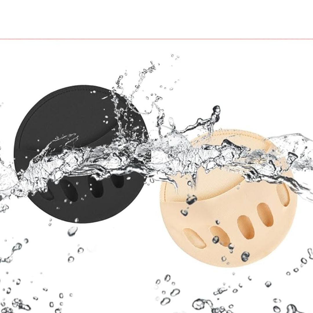 Gel metatarsal pads in nude or clear black, placed under the ball of the foot in heels