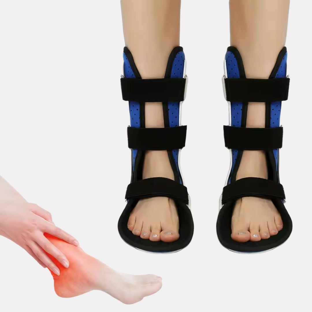 Ankle brace strapped around the ankle and foot to lift the toes and correct foot drop