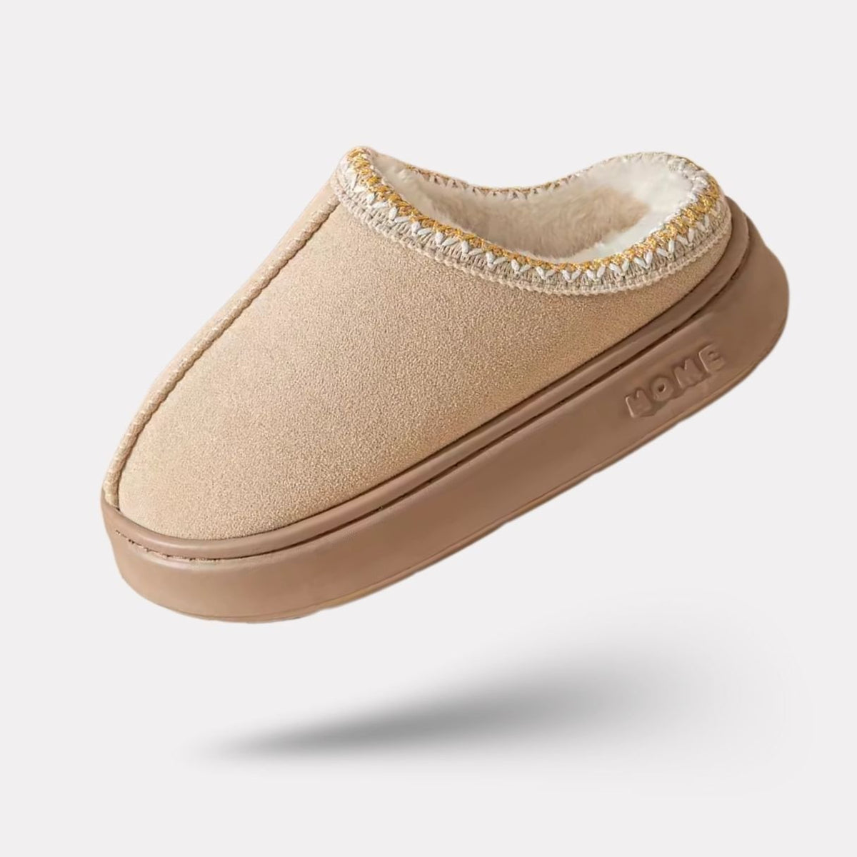Plush lined orthopedic slippers for cold months, in caramel, khaki, gray and black