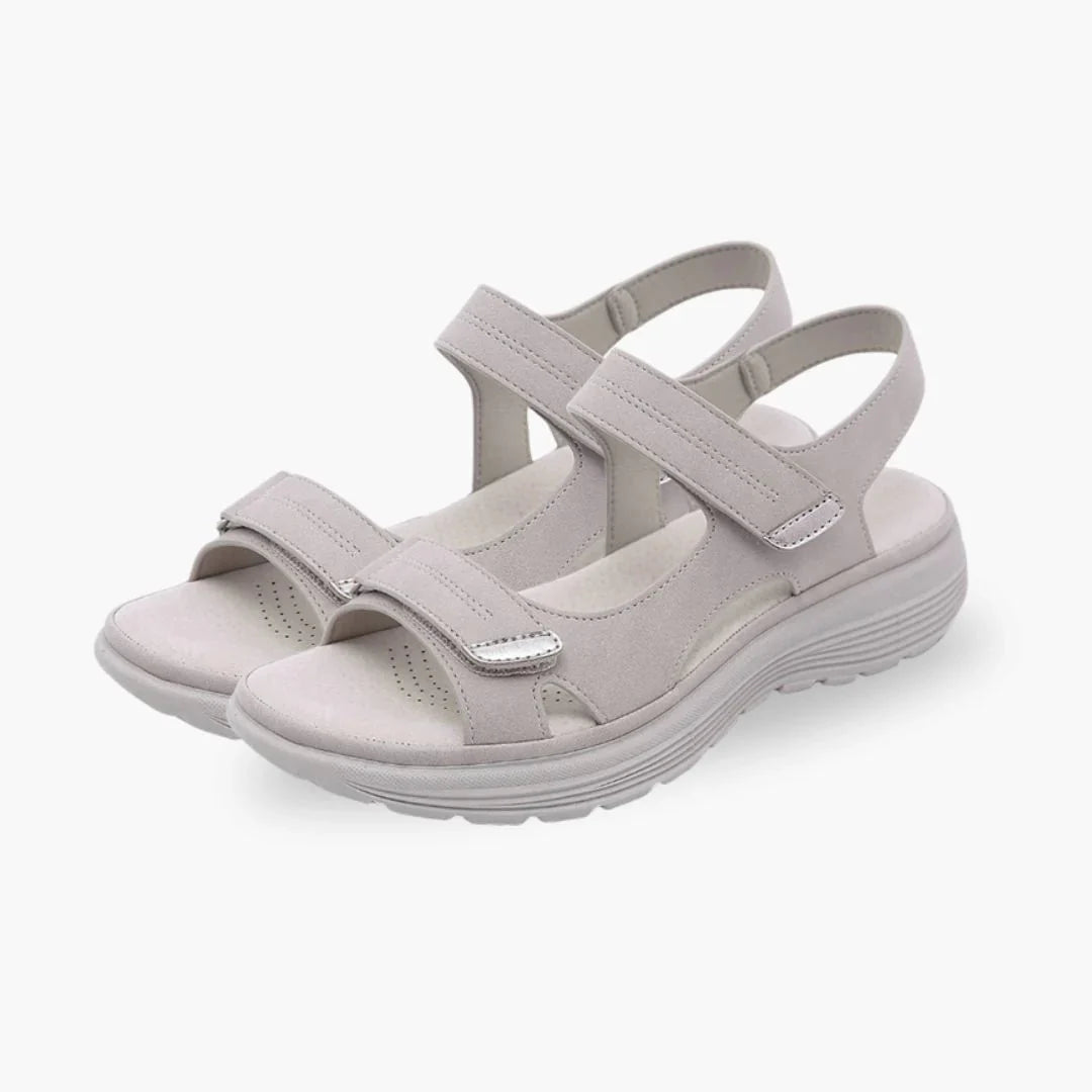 Women's orthopedic sandals with wide straps and a roomy toe box, in black, blue and gray