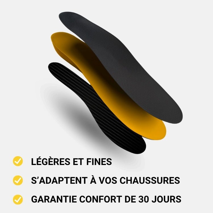 Carbon fiber insoles with a rigid dark plate, slim enough to sit inside a running shoe