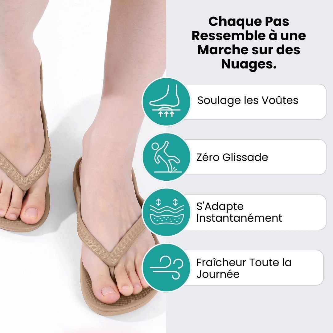 Orthopedic flip-flops with a toe post and contoured footbed, in khaki, black, navy and cream