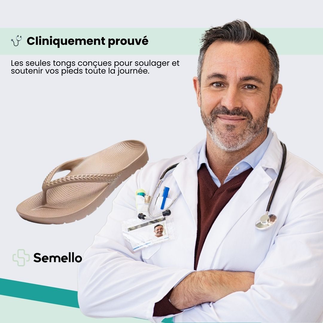 Orthopedic flip-flops with a toe post and contoured footbed, in khaki, black, navy and cream