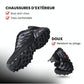 Men's orthopedic walking shoes with a thick sole, in black and red, blue, and gray and orange