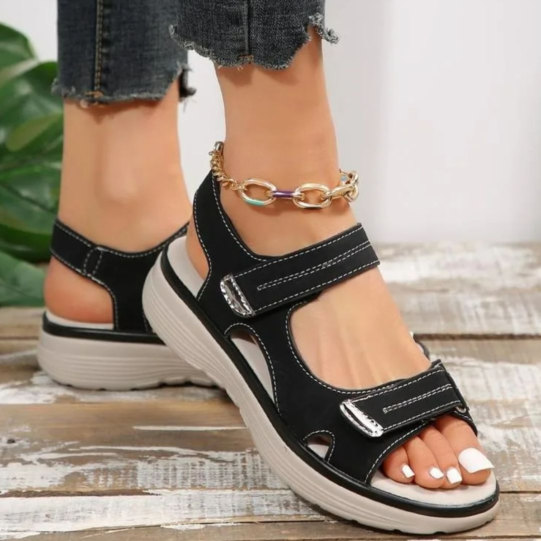 Women's orthopedic sandals with adjustable straps across the instep and toes