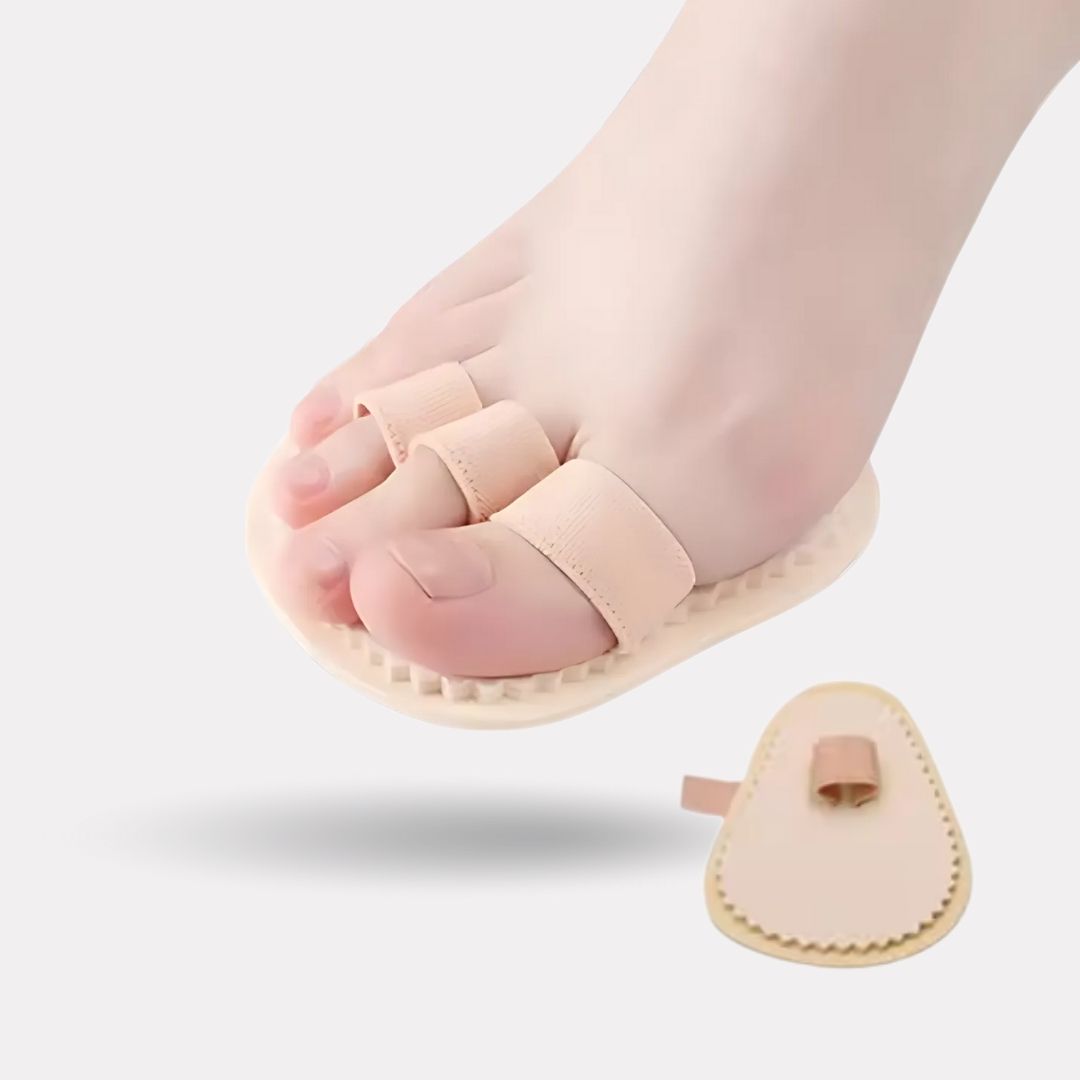Claw toe corrector with toe loops and a cushion resting under the ball of the foot