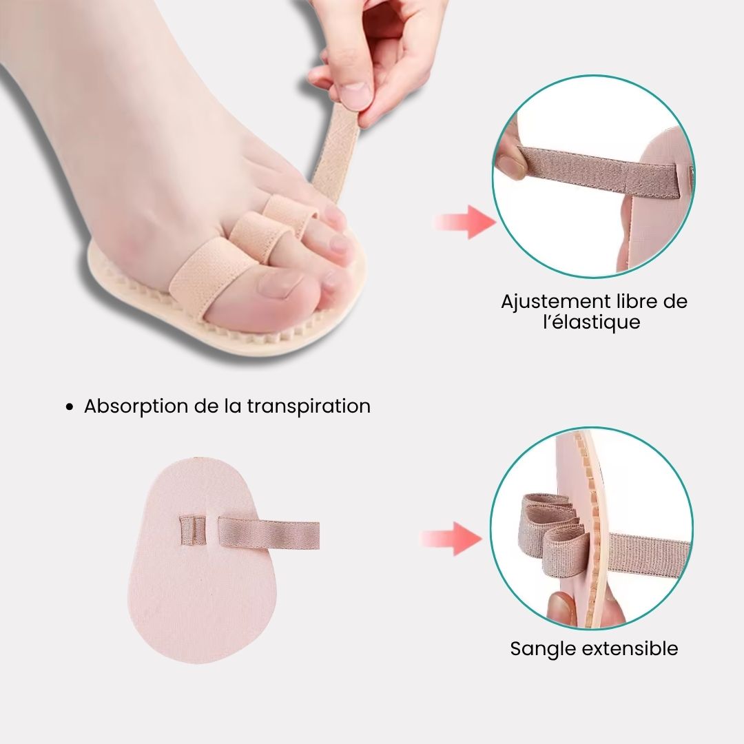 Claw toe corrector with toe loops and a cushion resting under the ball of the foot