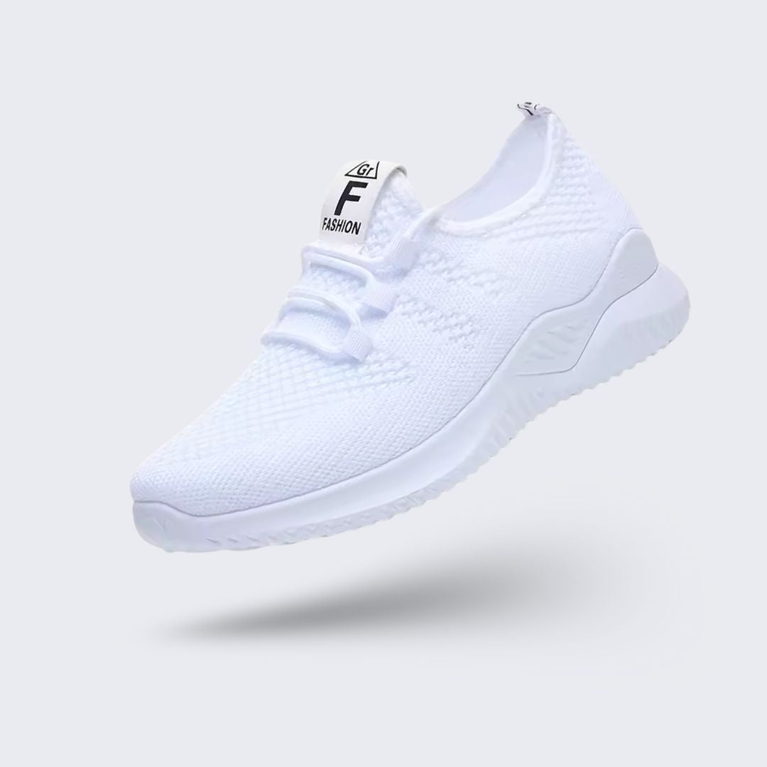 Women's orthopedic comfort sneakers with a breathable knit upper, in pink, gray, black or brown
