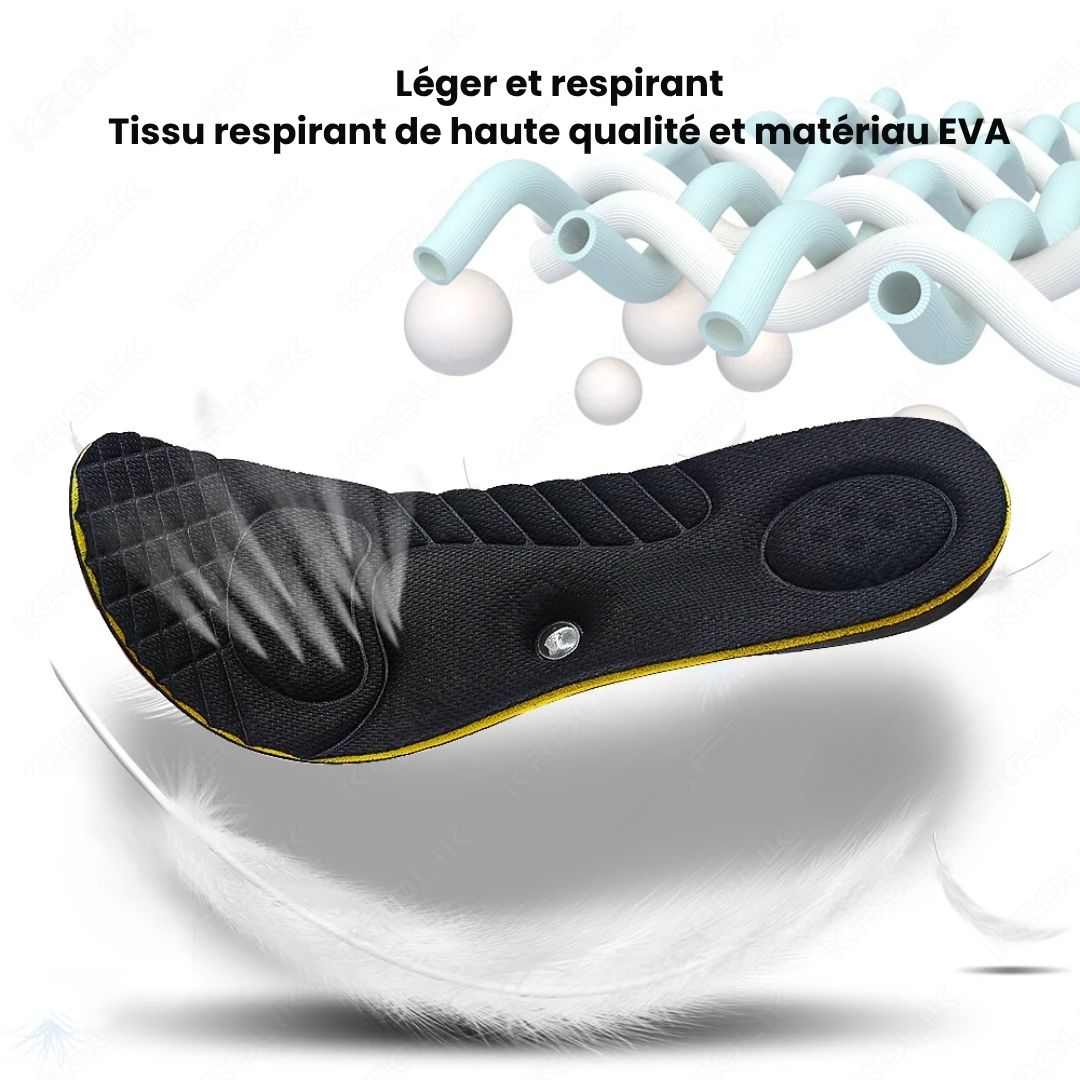 Invisible height increase insoles with a stacked lift, hidden under the heel inside a shoe