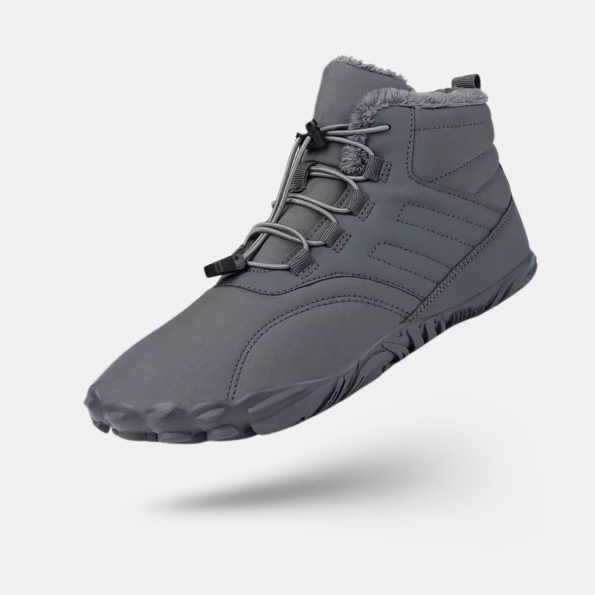 Green winter barefoot shoes with a lined upper and a flat wide toe box