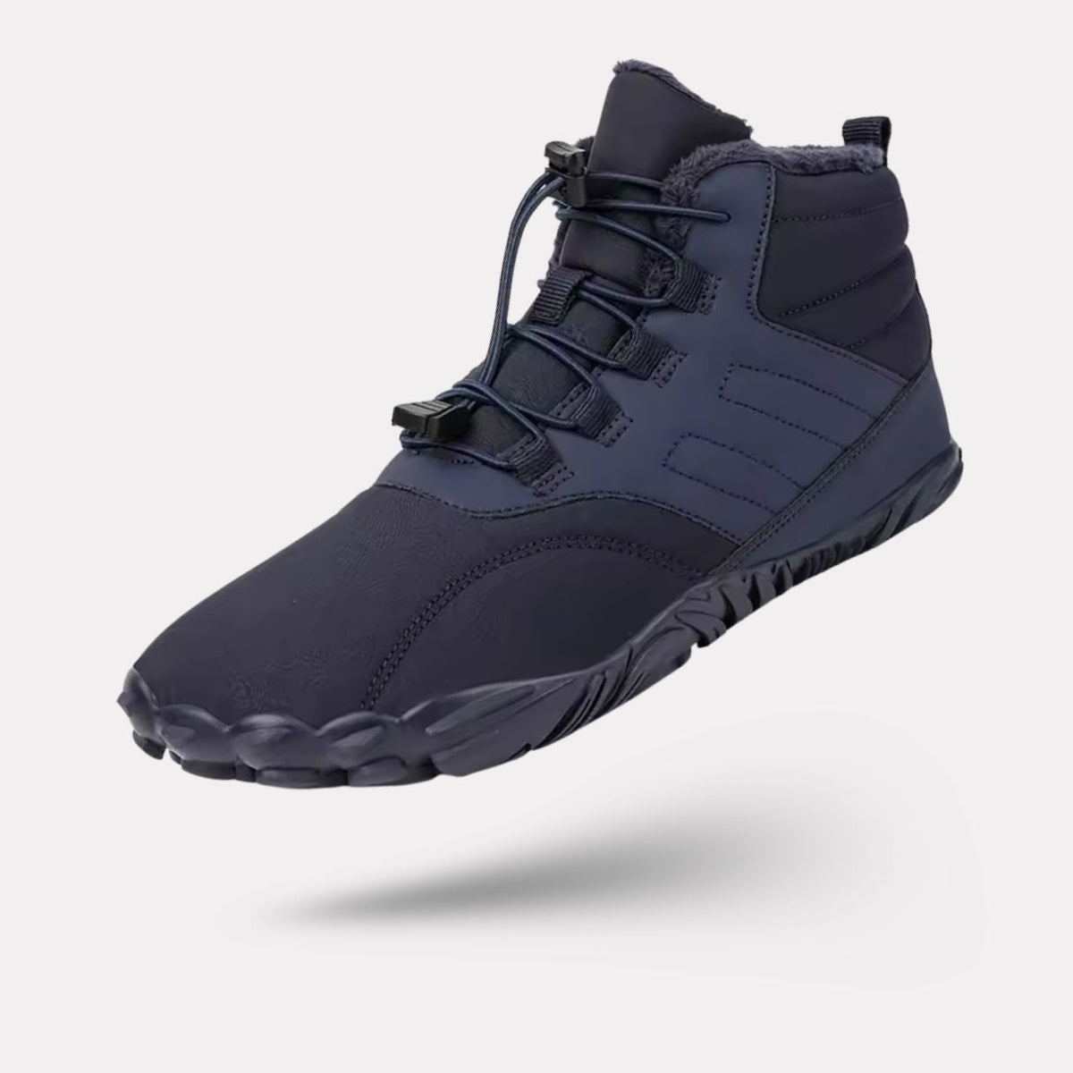 Green winter barefoot shoes with a lined upper and a flat wide toe box