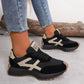Women's orthopedic sneakers in beige, black and green with a cushioned sole