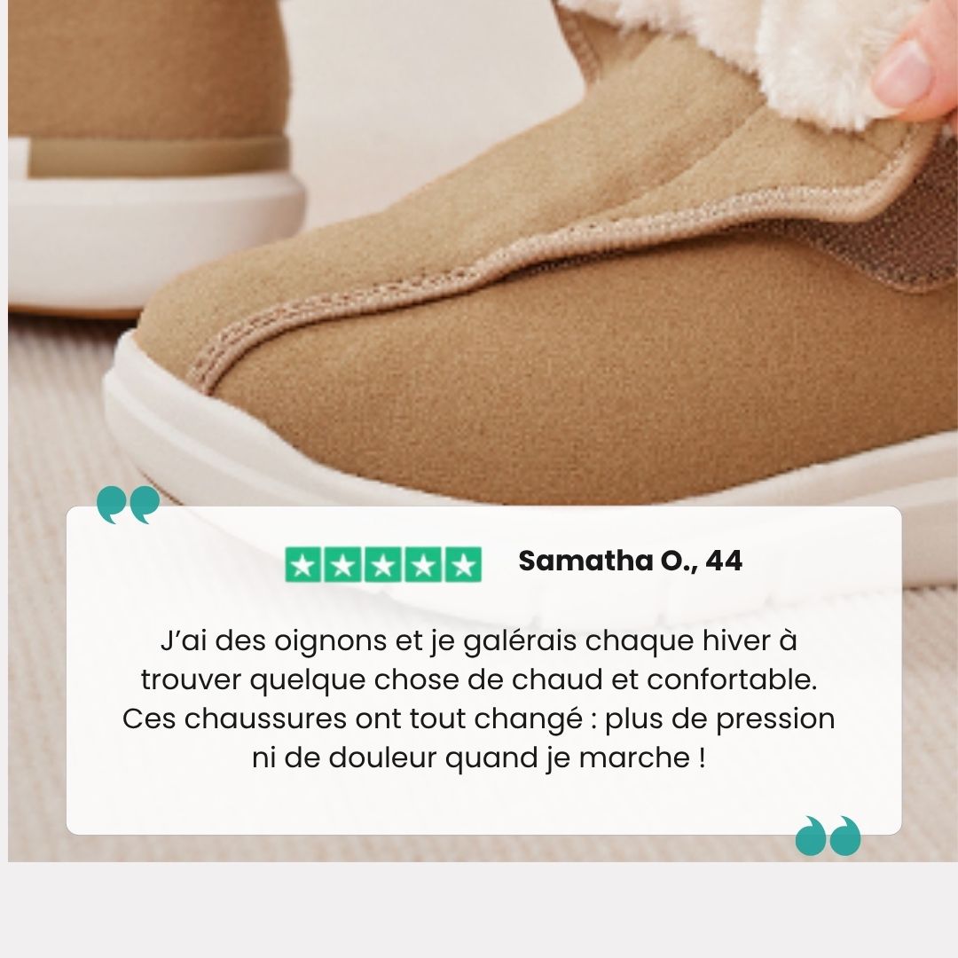 Winter comfort shoes with a stretchy wide forefoot that eases pressure on a bunion