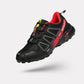 Blue orthopedic walking shoes with a knit upper and a shock absorbing sole