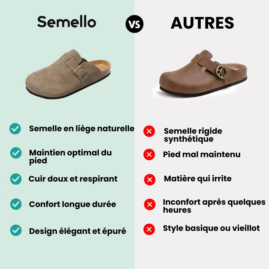 Suede leather mules open at the heel on a cork and leather sole, in taupe, black and navy