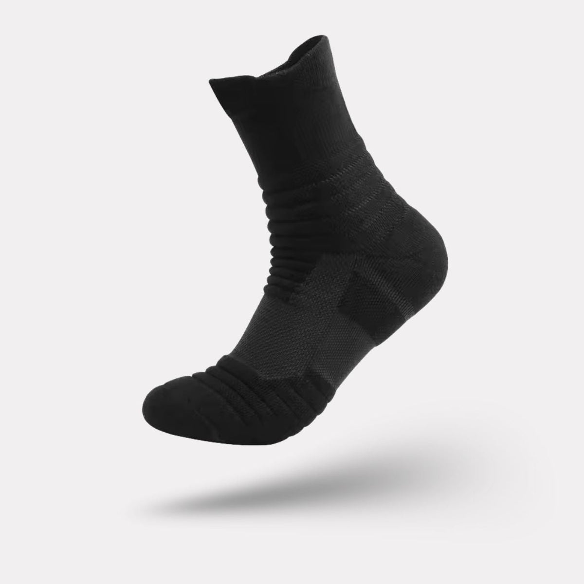 Ribbed technical sport socks with a compression arch band, in gray, white and black