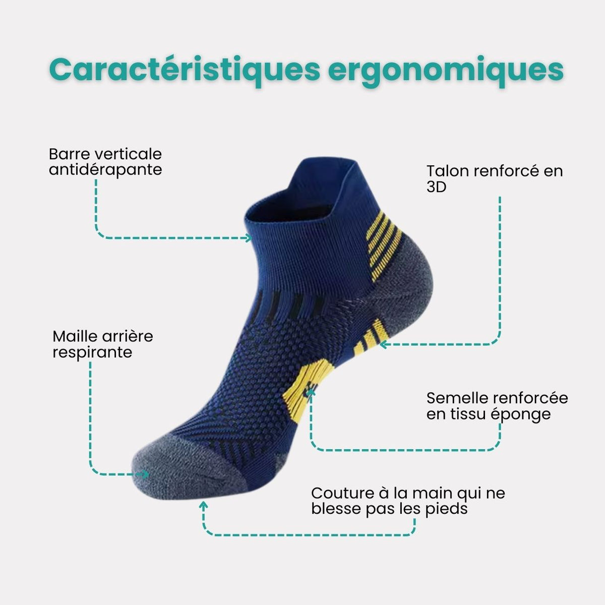 Three pairs of navy sport socks with reinforced heel and toe panels