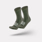 Pair of blue outdoor cycling socks ribbed at the calf with a snug footbed