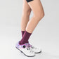 Pair of blue outdoor cycling socks ribbed at the calf with a snug footbed