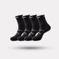 Black and white running socks in ankle and crew heights with a reinforced arch band