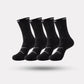 Black and white running socks in ankle and crew heights with a reinforced arch band