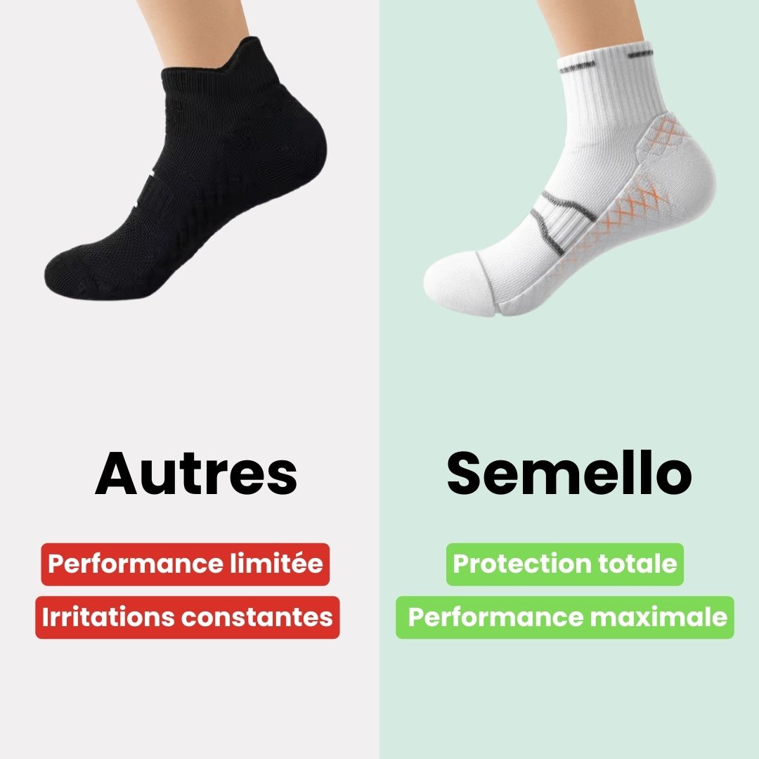 Black and white running socks in ankle and crew heights with a reinforced arch band