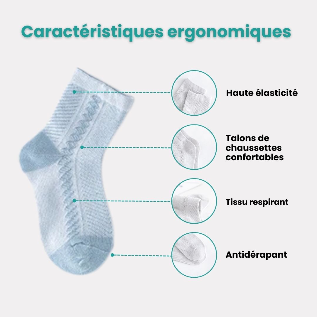 Four pairs of soft breathable cotton socks for children, worn on the foot and ankle