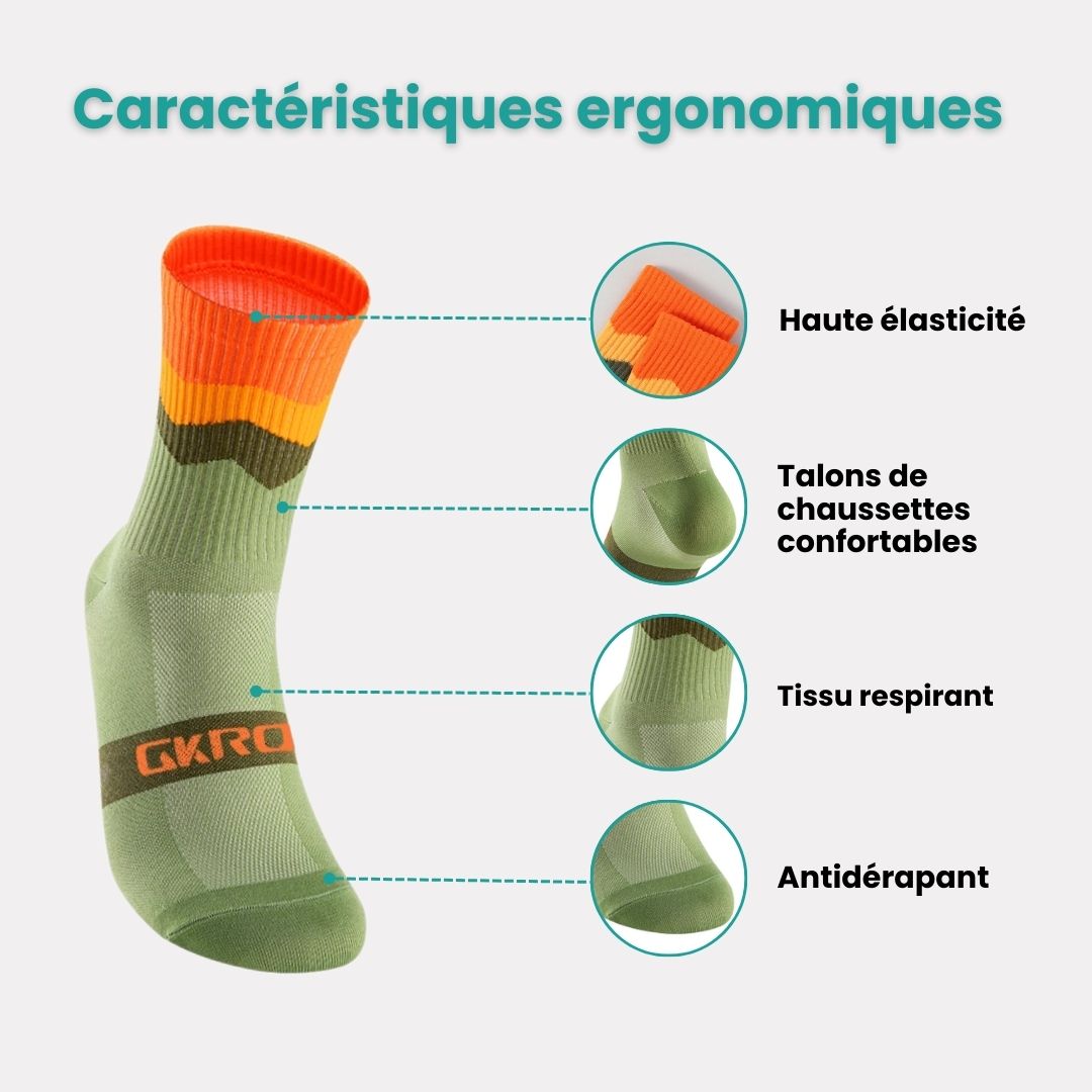 Mid-calf cycling socks in breathable knit, in green, orange, black, pink and blue