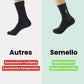 Black cycling socks with reflective stripes, worn high on the calf