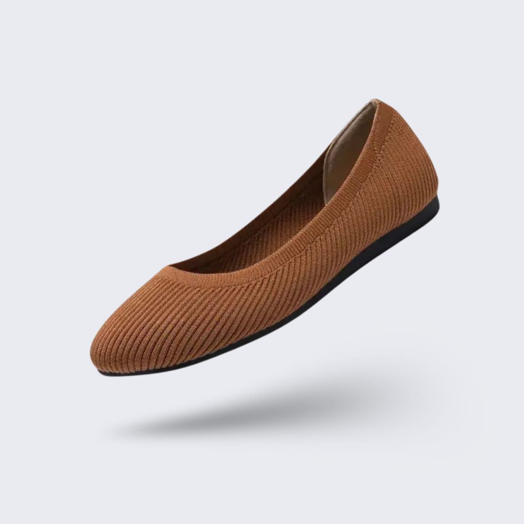Orthopedic ballet flats with a soft rounded toe, in beige, black, gray, mustard yellow and brown