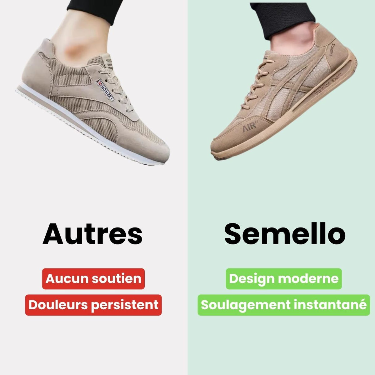 Men's orthopedic sneakers with a cushioned midsole, in beige, dark gray and green