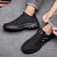 Lace-up orthopedic walking shoes with a thick cushioned sole, in caramel and black