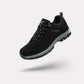 Dark gray hiking shoes with a lugged rubber outsole and a padded ankle collar
