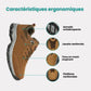 Dark gray hiking shoes with a lugged rubber outsole and a padded ankle collar