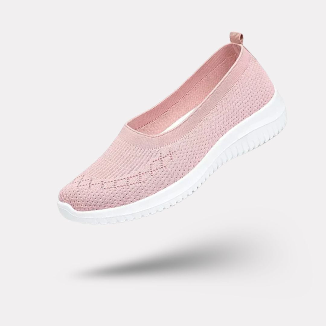 Women's orthopedic sneakers in black, pink, gray and beige with a thick cushioned midsole