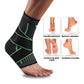 Compression ankle brace sleeve in green and gray, worn around the arch and ankle