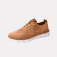 Brown wide orthopedic shoes with a roomy rounded toe and a padded collar