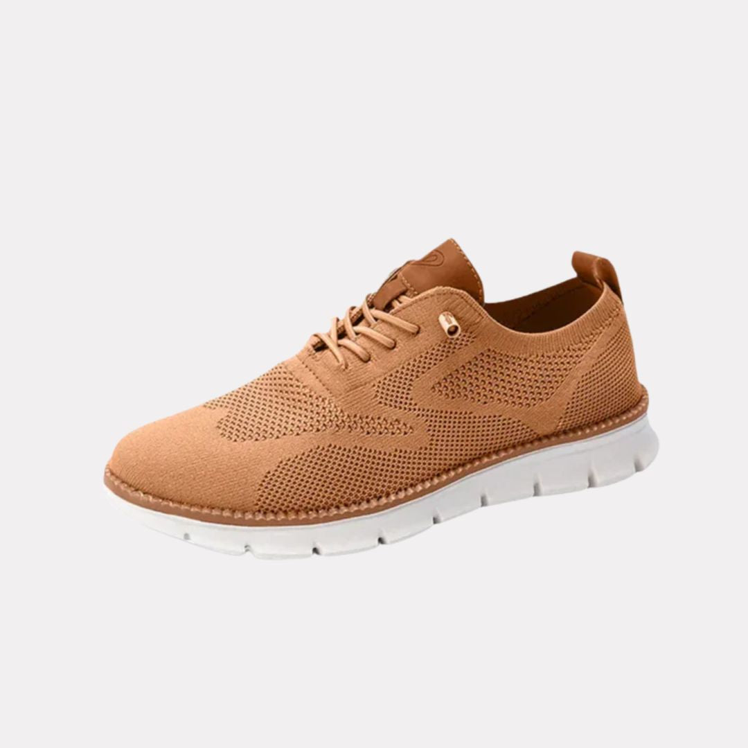 Brown wide orthopedic shoes with a roomy rounded toe and a padded collar