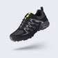 Men's orthopedic walking shoes with a thick sole, in black and red, blue, and gray and orange