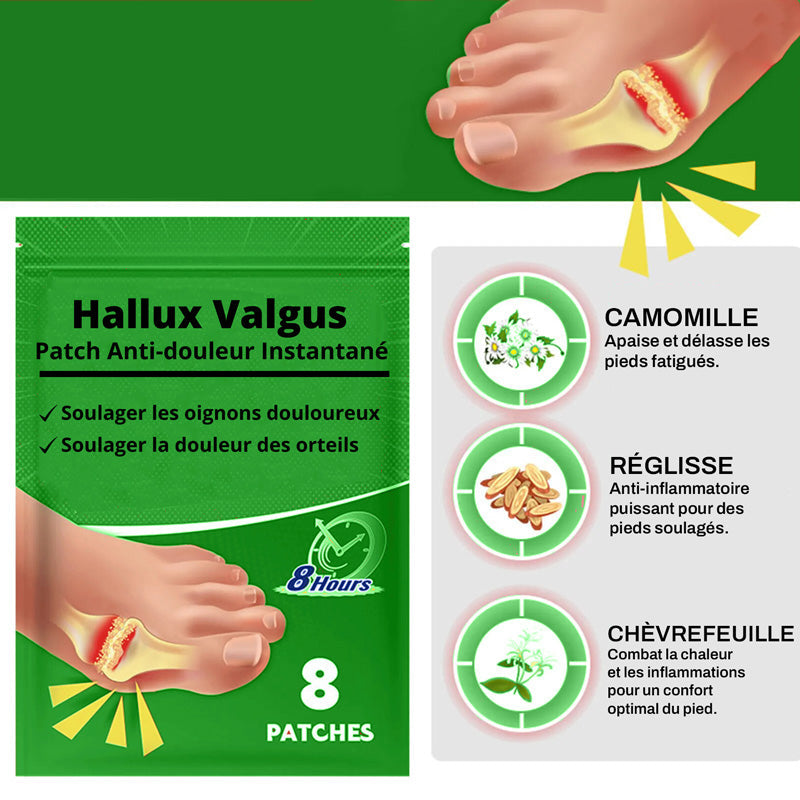 Adhesive patches applied over the bunion for fast relief from sharp pain