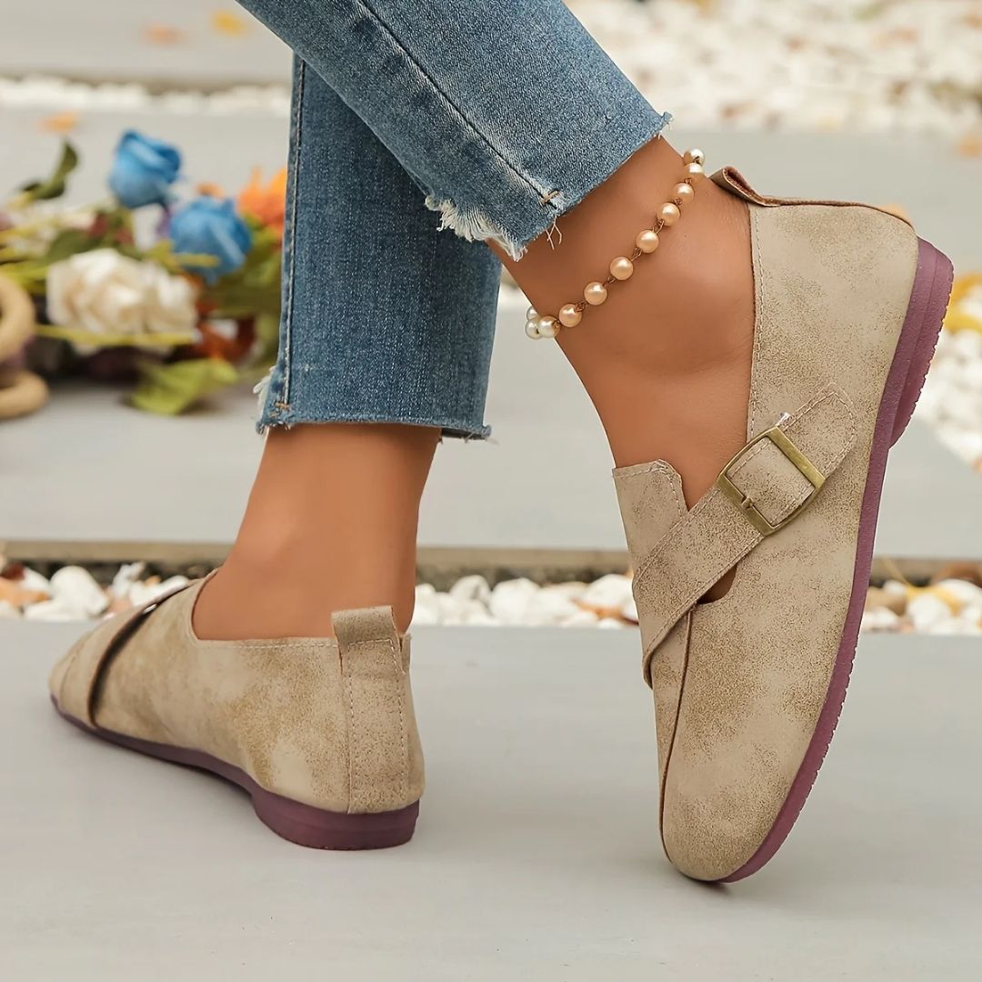 Khaki lace-up orthopedic walking shoes with a cushioned sole and roomy toe box