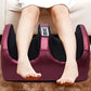 Heated electric foot massager in red, gold and black with an open cradle for both feet