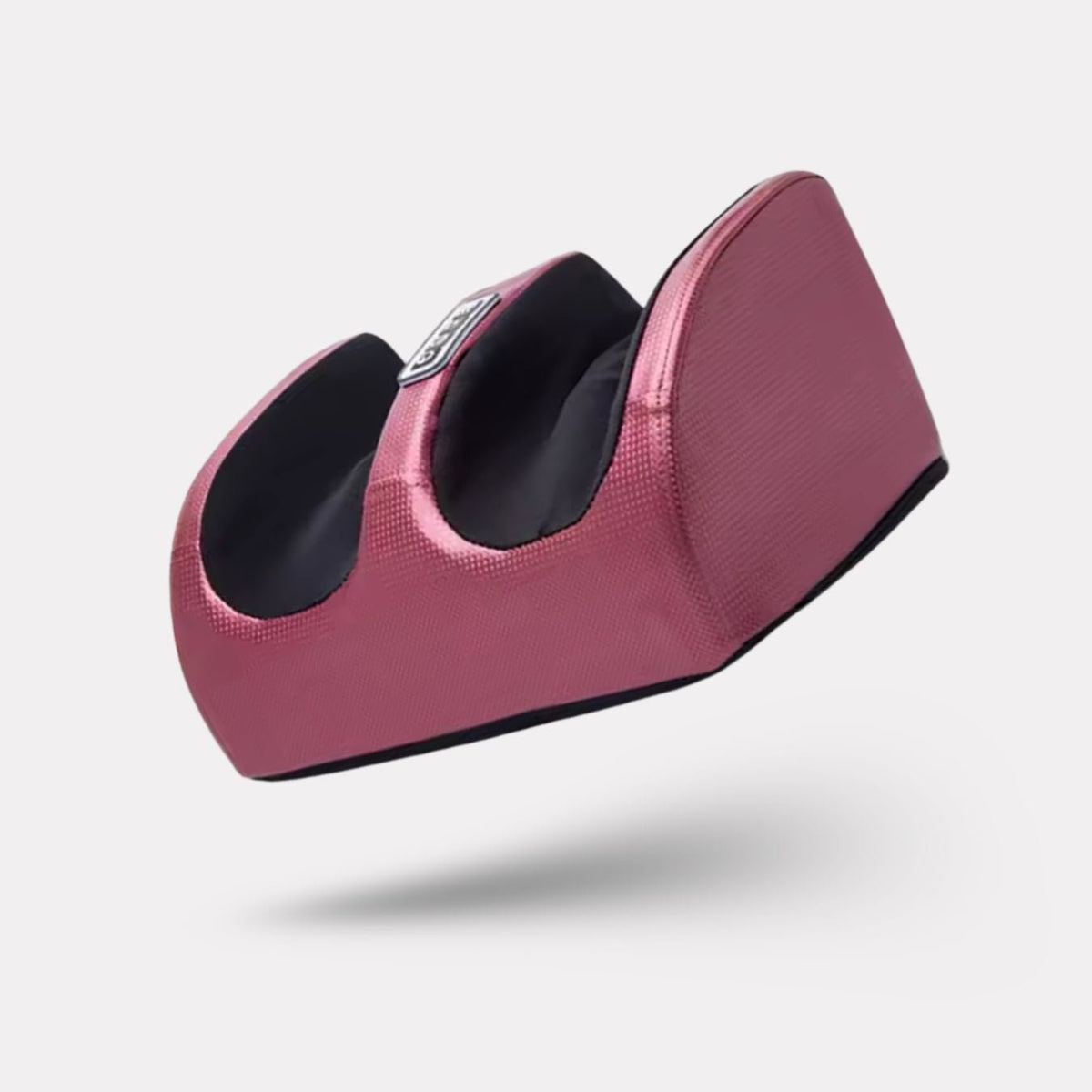 Heated electric foot massager in red, gold and black with an open cradle for both feet