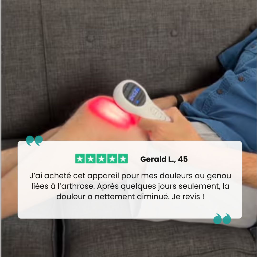 LED light therapy pad wrapped around a painful joint such as the knee