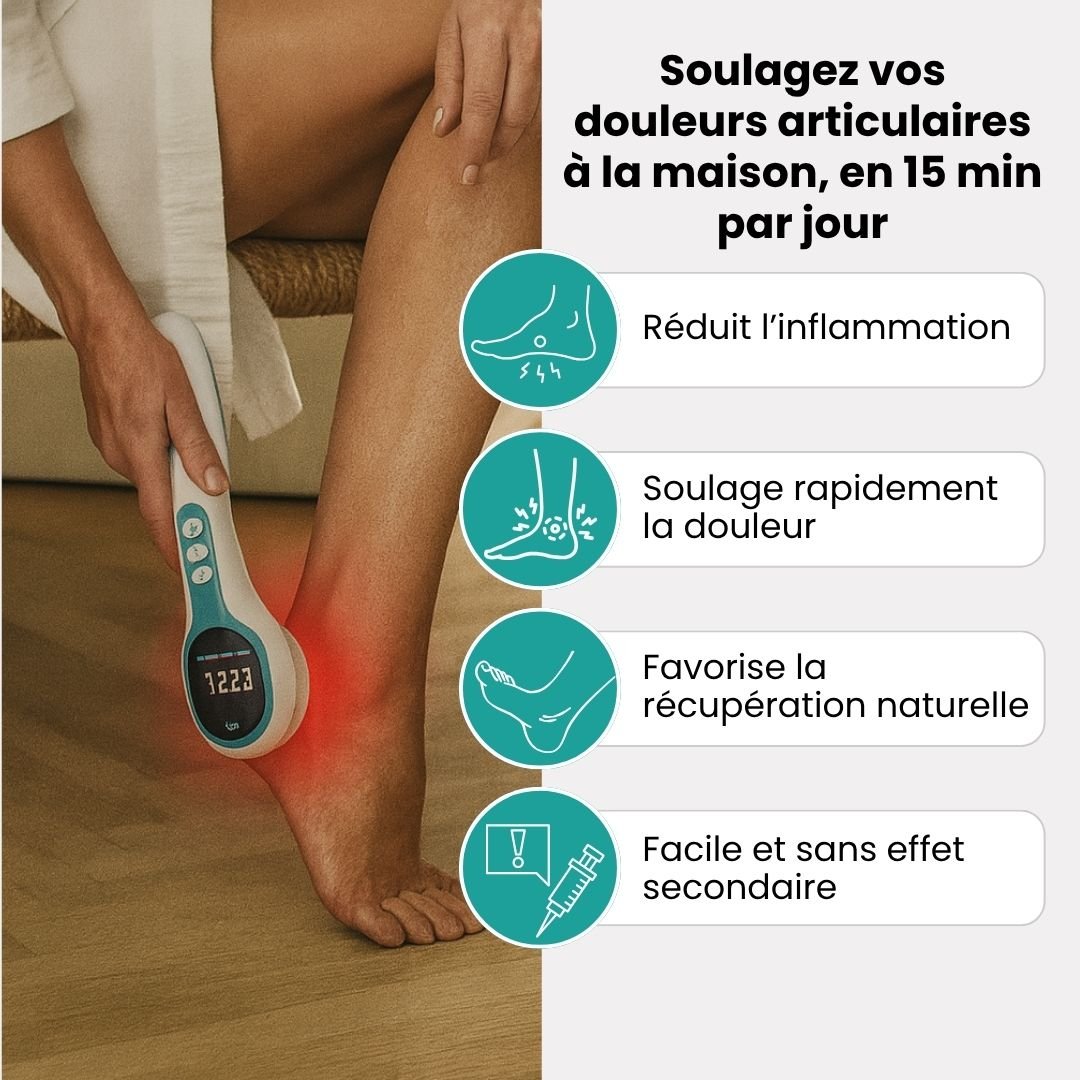 LED light therapy pad wrapped around a painful joint such as the knee