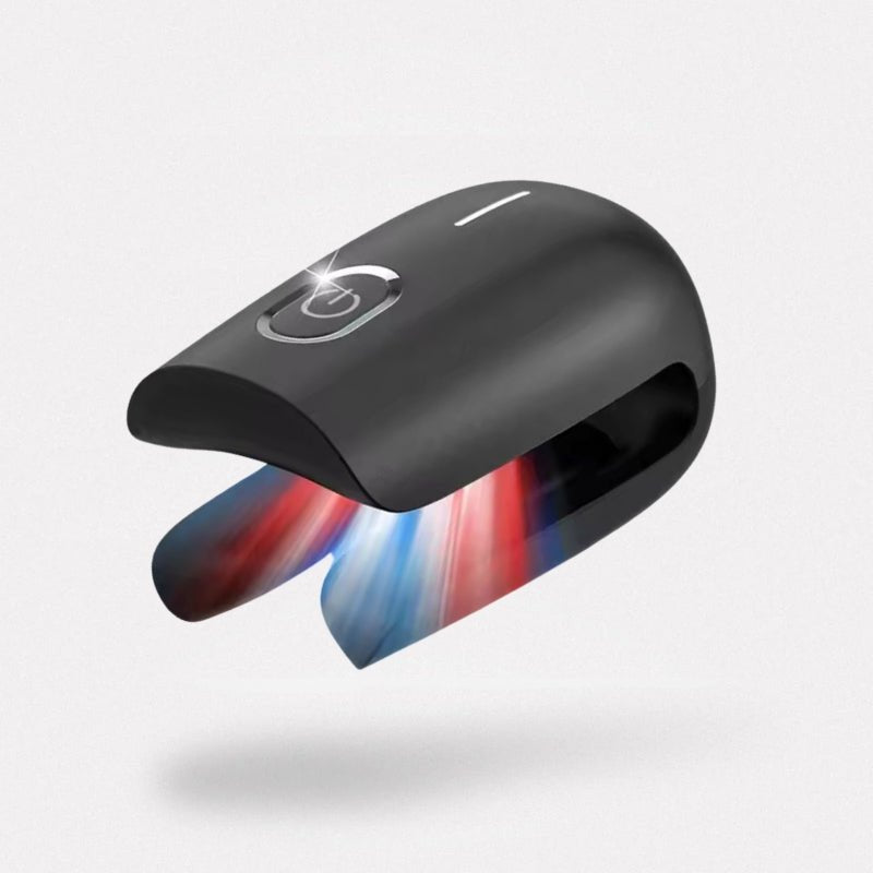 Handheld UV device held over the toenail to treat nail fungus at home