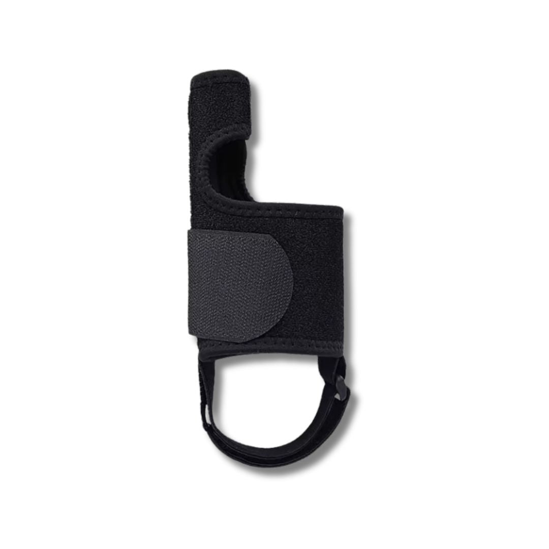 Adjustable night splint strapped across the forefoot to realign the big toe