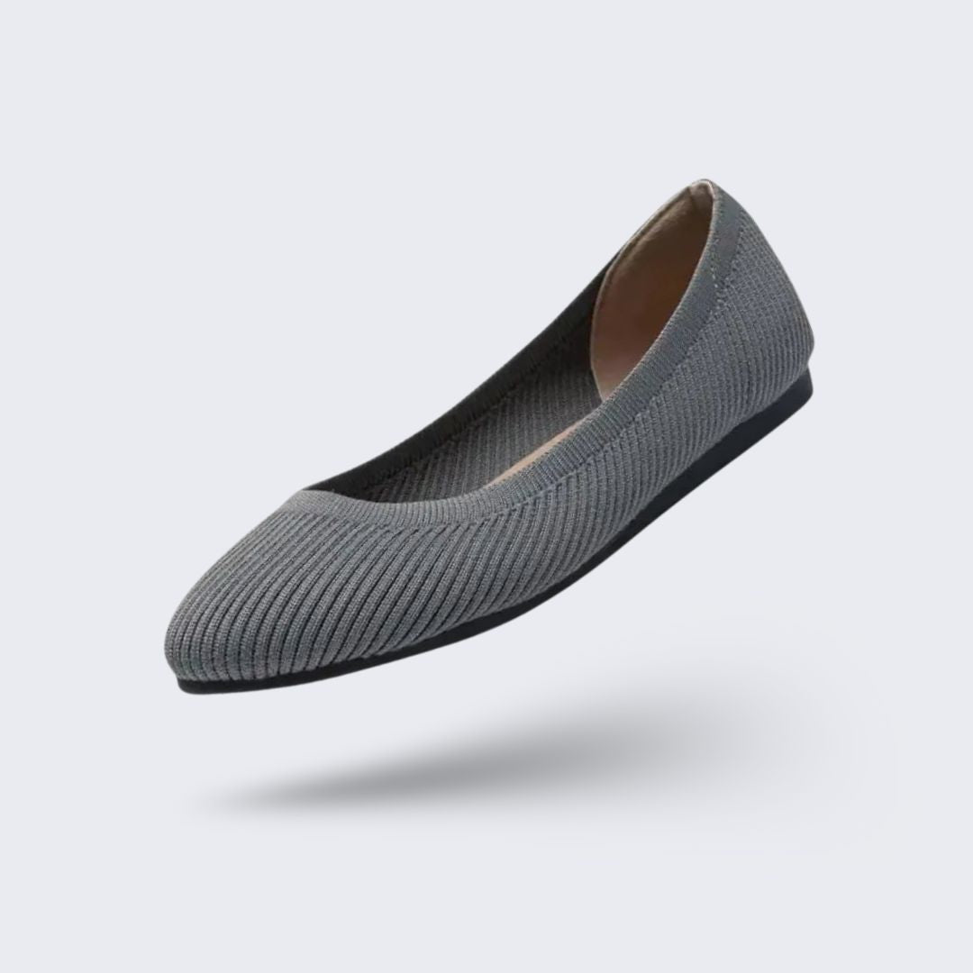 Orthopedic ballet flats with a soft rounded toe, in beige, black, gray, mustard yellow and brown